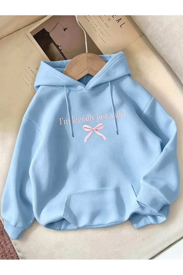 I'M Just a Girl Printed Cotton 3 Thread Threaded Oversize Sweatshirt