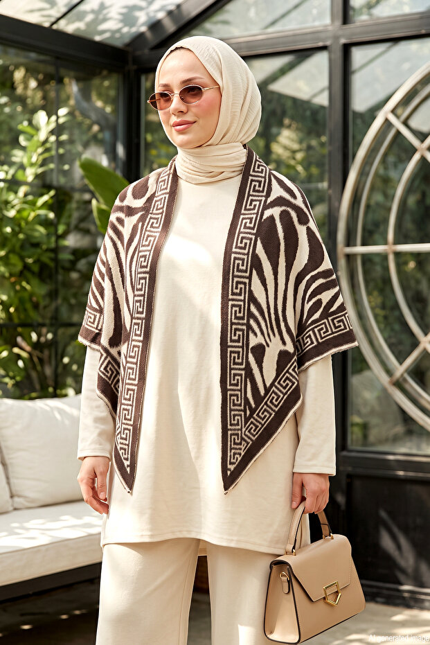 Women's Zebra Patterned Triangle Shawl 1309 Bitter Brown