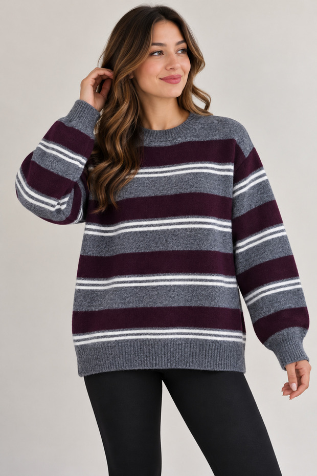 Women's Striped Knitwear Sweater with Stripe Detail