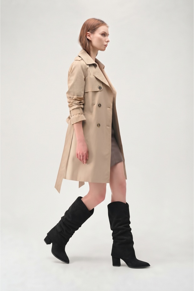 Black Suede Detachable Women's Cowboy Boots with Slouchy Drawstring Leg Warmers