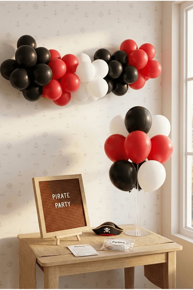 Pirate Themed Birthday Decoration Deluxe Set Coffee Felt Letter Board Stand Balloon Chain 7-Piece Transparent Balloon Stand