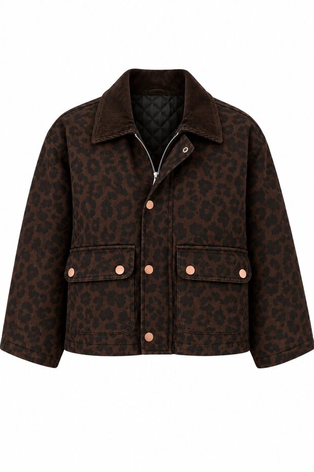 Dark Brown Leopard Print Jacket - 0738