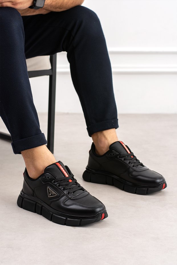 Volt Men's Black Faux Leather Lace-Up Sneaker High-Segment Sole Sports Shoes