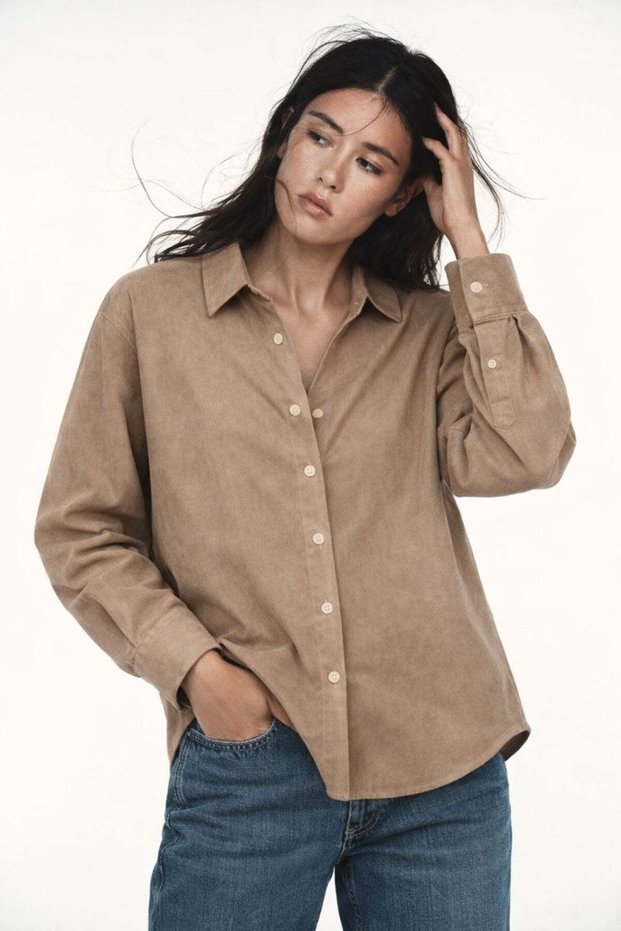 Women's Suede Textured Oversized Shirt