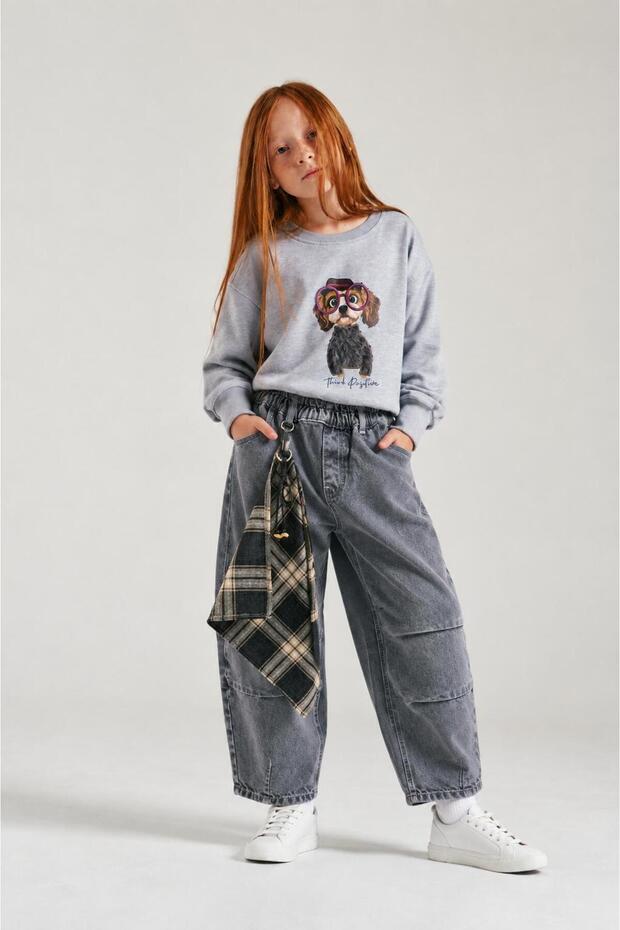 Gray Girls' Denim Trousers
