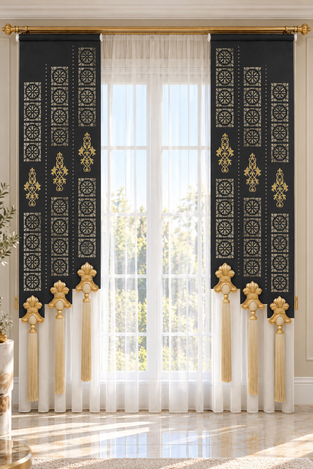 Varak Motif Japanese Background Curtain
