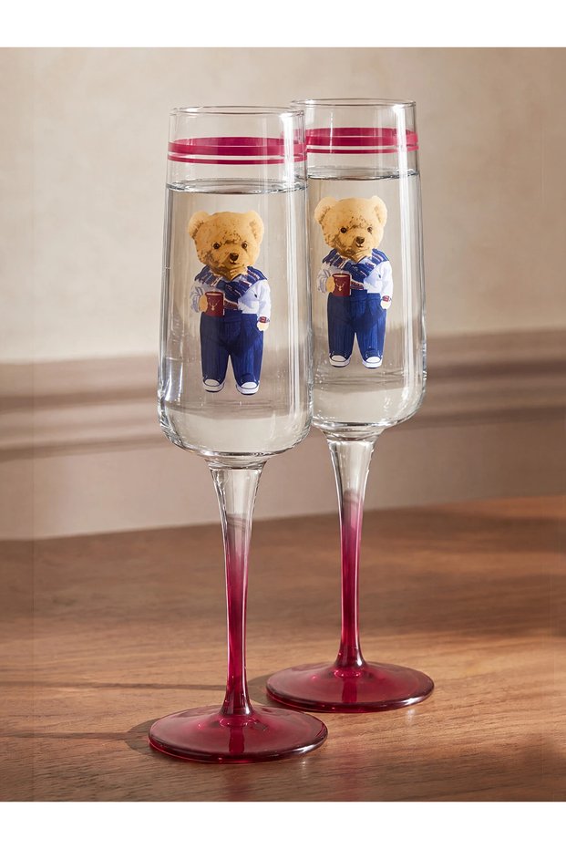 Lcw Home Mixed Set of 2 Teddy Printed Glass Water Cups 190 ml