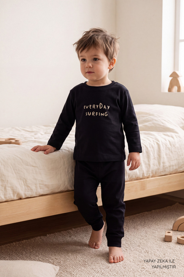 100% Cotton Boys' Pajama Set - Printed Longsleeve Top and Sweatpants