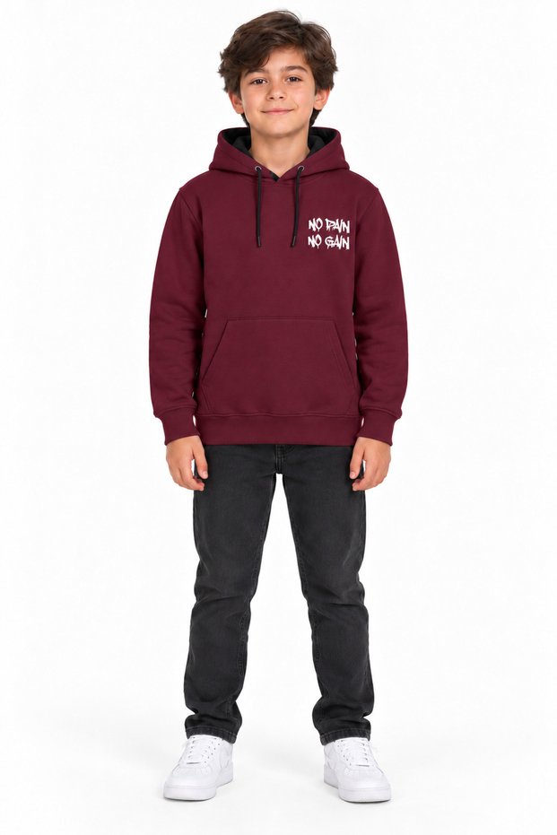 31510-26 Men's Chest and Back Printed Kangaroo Pocket Hooded Sweatshirt 9–12 Years