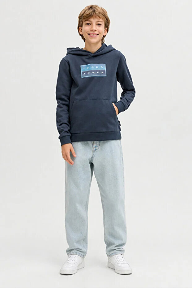 Boy's Navy Blue Hooded Sweatshirt Printed Kangaroo Pocket Casual Top 12298237