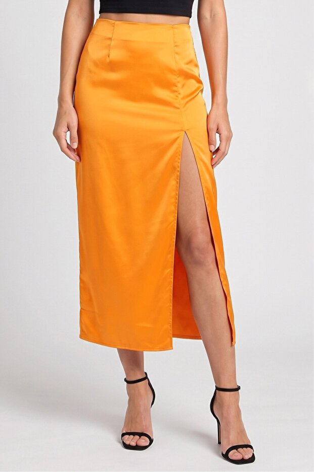 Women Solid Maxi Skirt, Orange