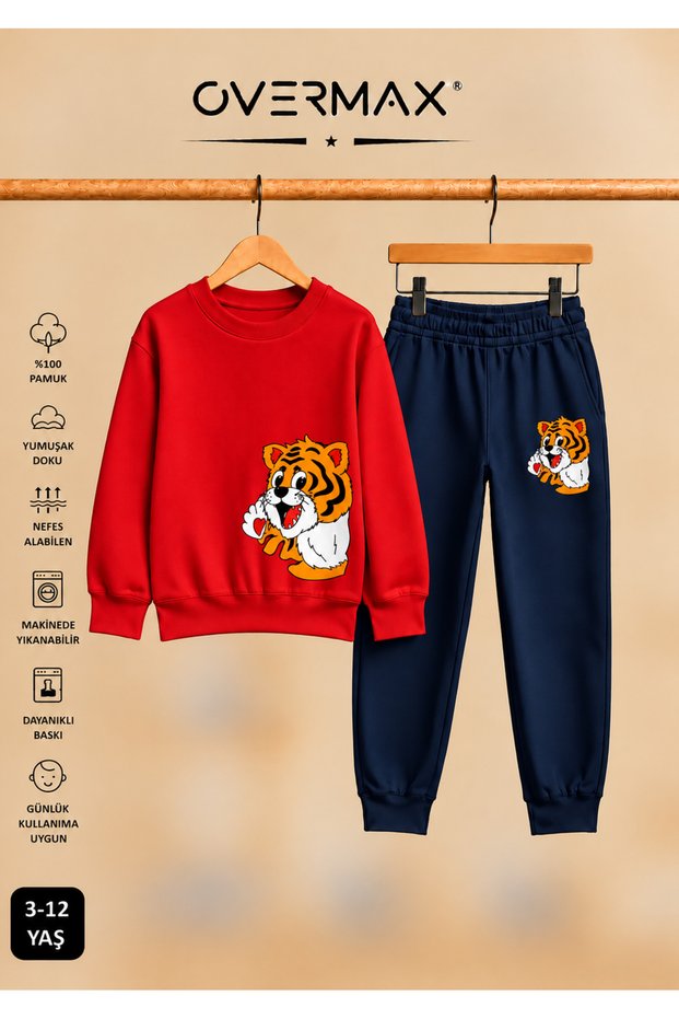 Baby Tiger Printed Children's Crew Neck Sweatshirt Set β Ages 3-12