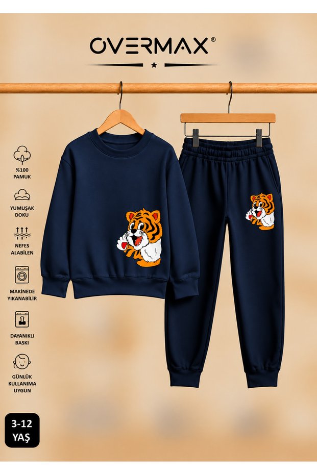 Baby Tiger Printed Children's Crew Neck Sweatshirt Set β Ages 3-12