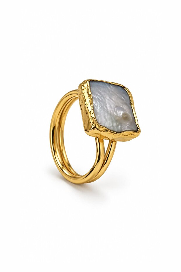 Square Baroque Pearl Adjustable Gold Ring
