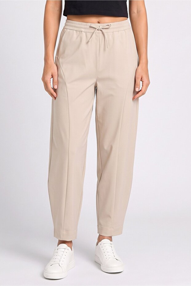 Women Regular Fit Solid Barrel Leg Pants, Beige