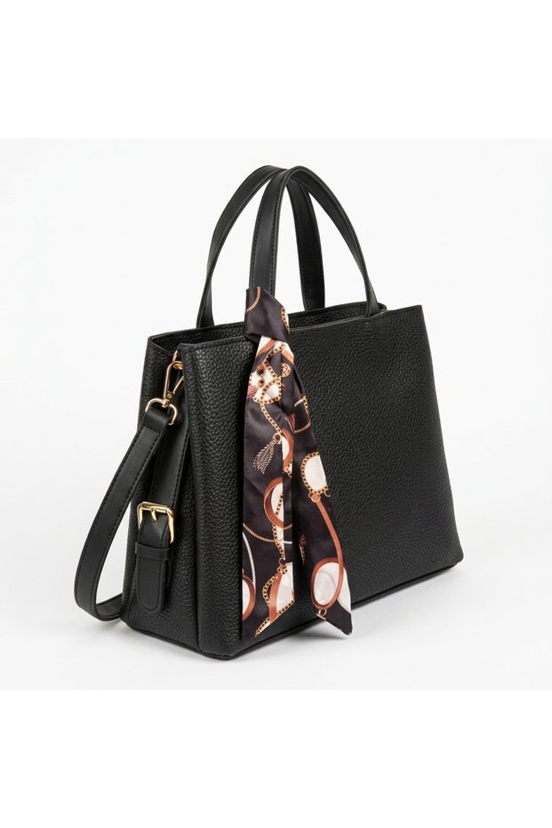 Women's Medium Shoulder Bag Handbag with Scarf Detail and Internal Pocket