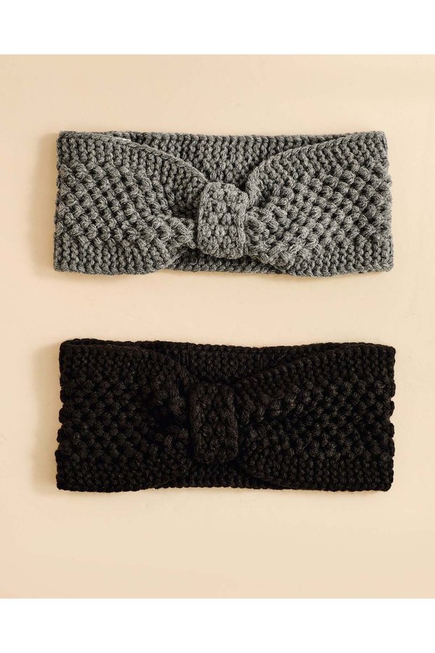 Women Black And Grey Knitted Headband Set 2 Piece