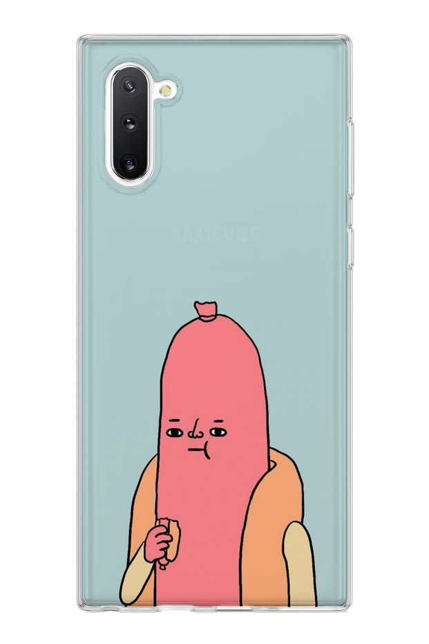 Samsung Galaxy Note 10 Compatible Funny Sausage Character Printed Transparent Phone Case