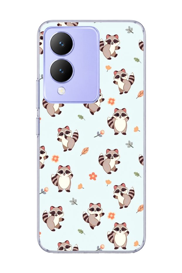 Vivo Y17S Compatible Cute Raccoon Printed Transparent Phone Case