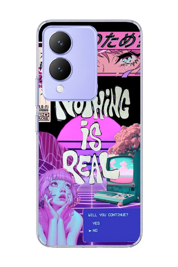 Vivo Y17S Compatible Neon Sunset Girl Printed Transparent Phone Case