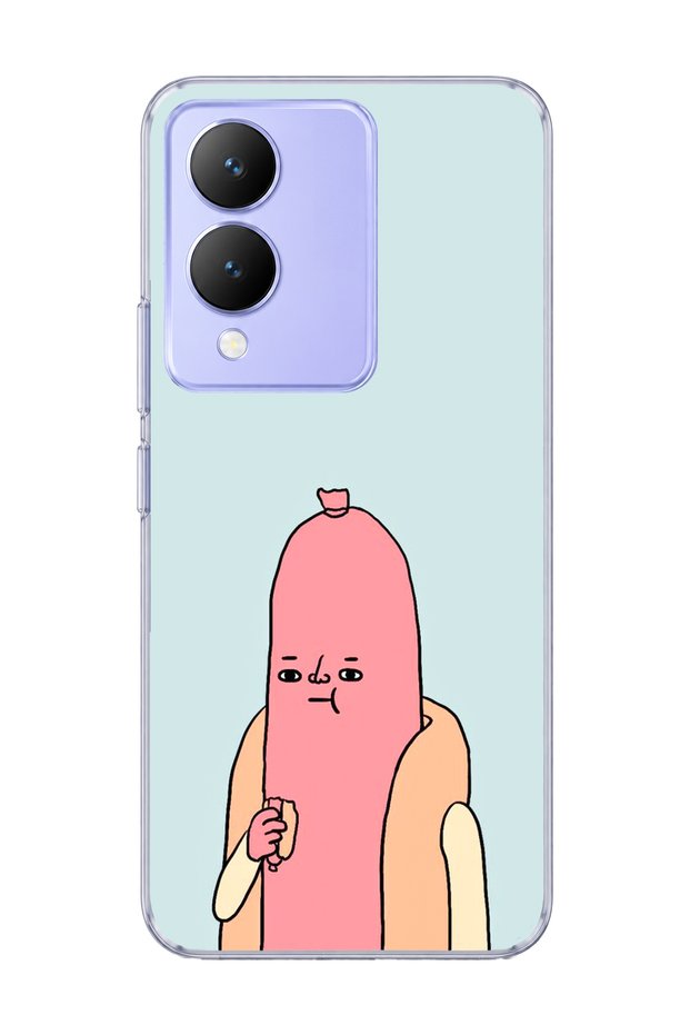 Vivo Y17S Compatible Funny Sausage Character Printed Transparent Phone Case