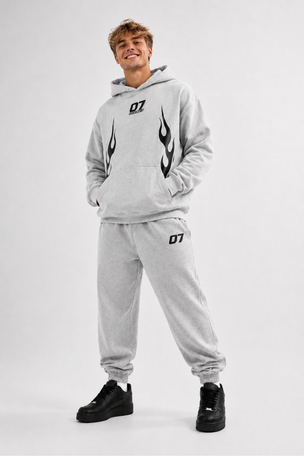 07 Flame Printed Trendy Hooded Sweet-Sweatpants Premium Set