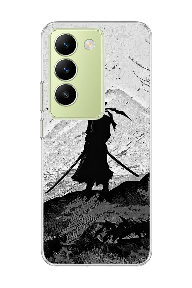 Vivo V30 Lite 4g Compatible Samurai Black and White Printed Transparent Phone Case