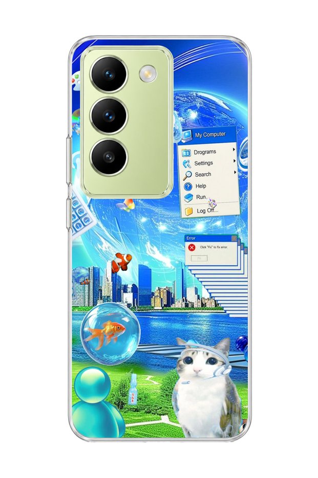 Vivo V30 Lite 4g Compatible Jellyfish and Cat Printed Transparent Phone Case