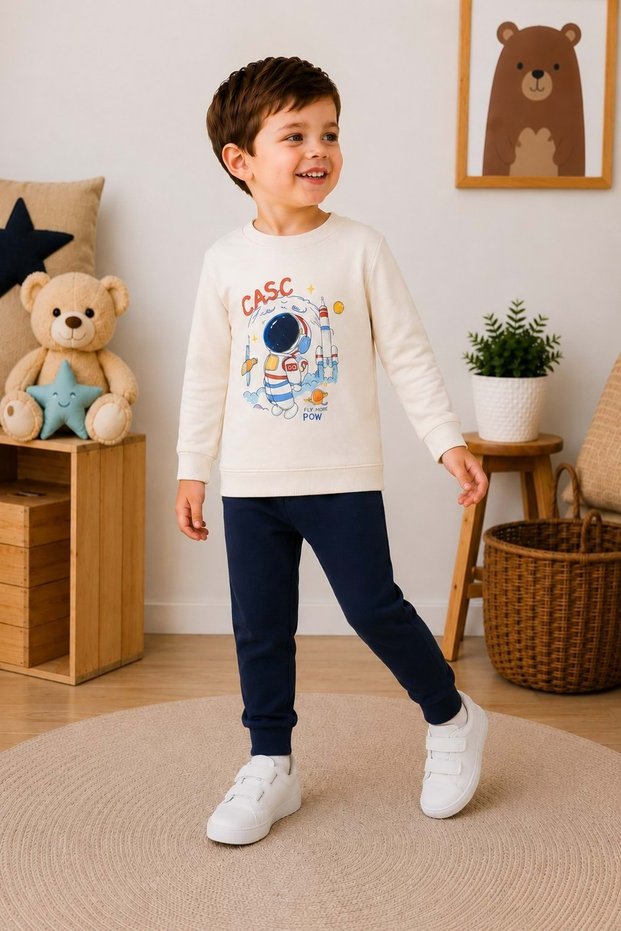 Baby Boy Sweet Astronaut 2-Piece Top and Bottom Set M00854 Dark Blue