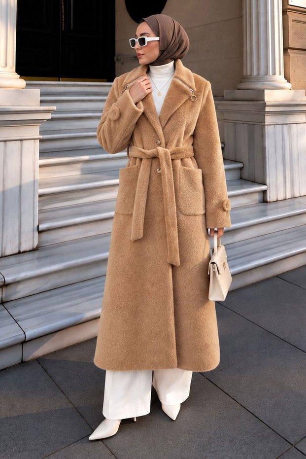 Fox Coat with Zipper Detail on the Collar Tsd260346 Camel