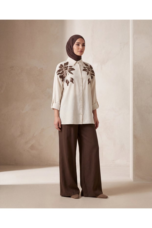 Embroidered Stone Linen Suit