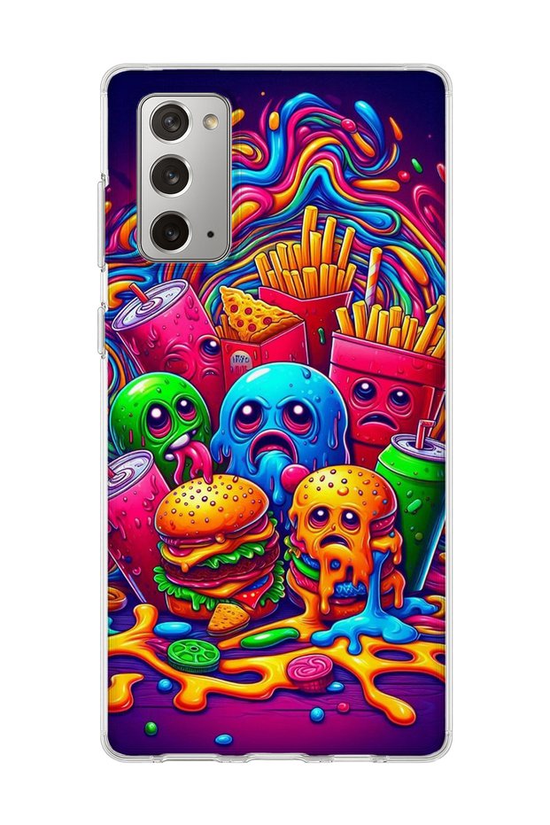 Samsung Galaxy Note 20 Compatible Neon Hamburger Potato Printed Transparent Phone Case