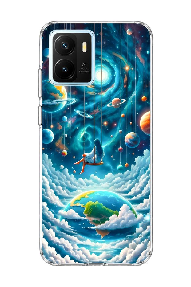 Vivo Y15S Compatible Girl on the Swing Galaxy Printed Transparent Phone Case