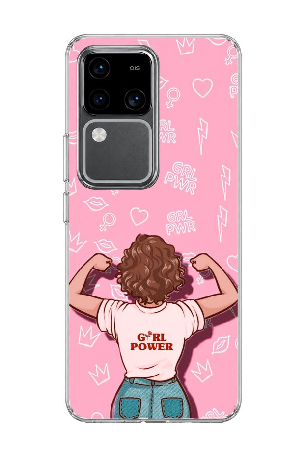 Vivo V30 5g Compatible Strong Women Pink Printed Transparent Phone Case