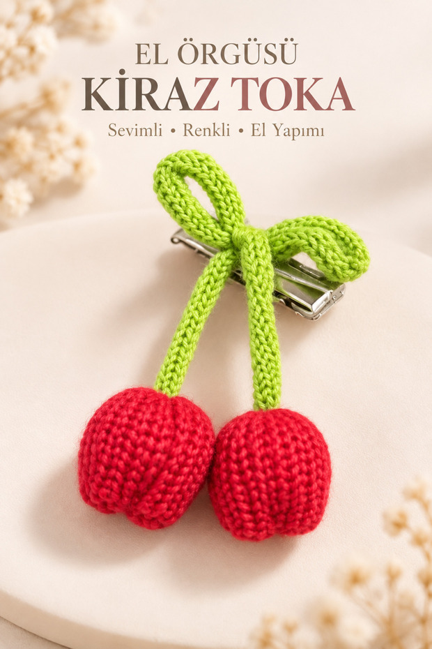 Girl's Green Bow and Red Cherry Hair Clip