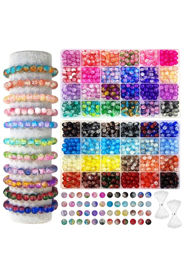 720Pcs 360/720PCS 8mm Glass Beads - 24/48 Colors Crystal Kit for DIY Jewelry Making, Cataclastic Lin