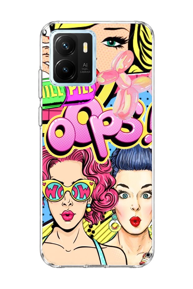Vivo Y15S Compatible Colorful Comic Women Printed Transparent Phone Case