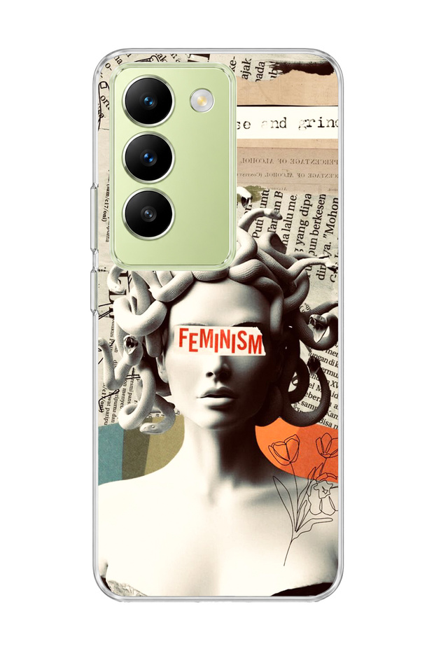 Vivo V30 Lite 4g Compatible Snake Hair Sculpture Printed Transparent Phone Case