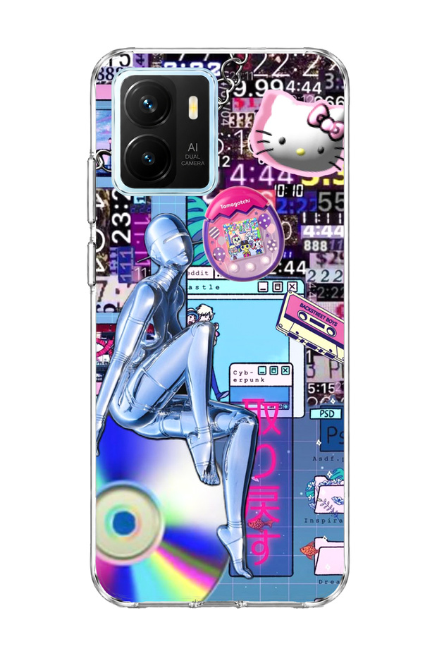 Vivo Y15S Compatible Chrome Robot Women Printed Transparent Phone Case