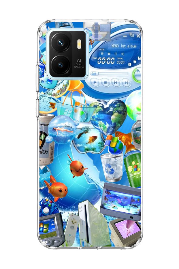Vivo Y15S Compatible Blue Bubble Fish Printed Transparent Phone Case