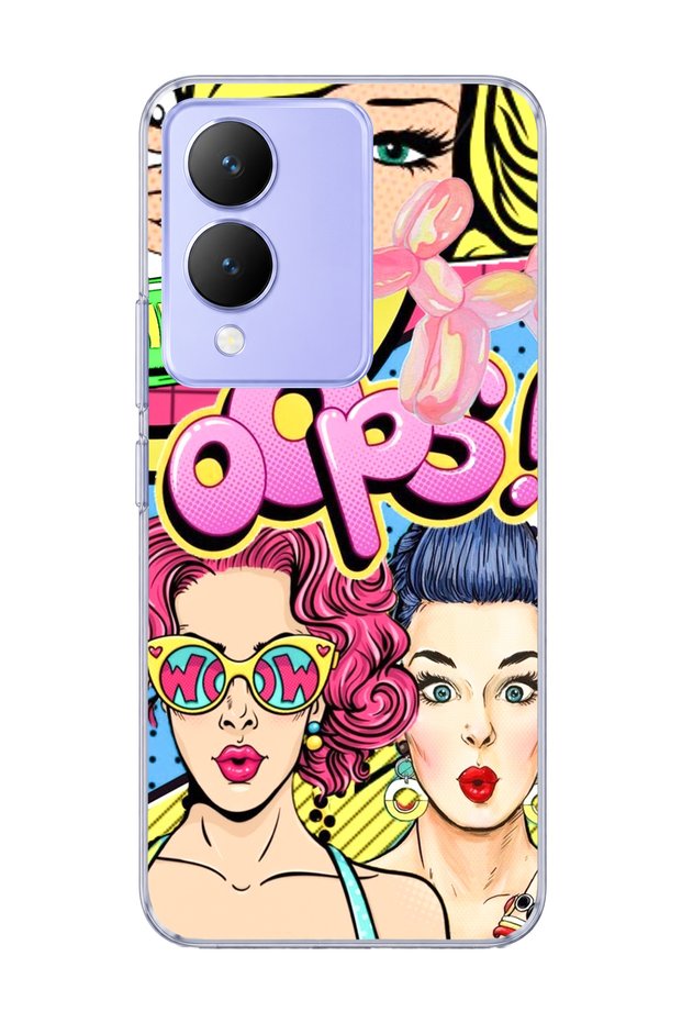 Vivo Y17S Compatible Colorful Comic Women Printed Transparent Phone Case