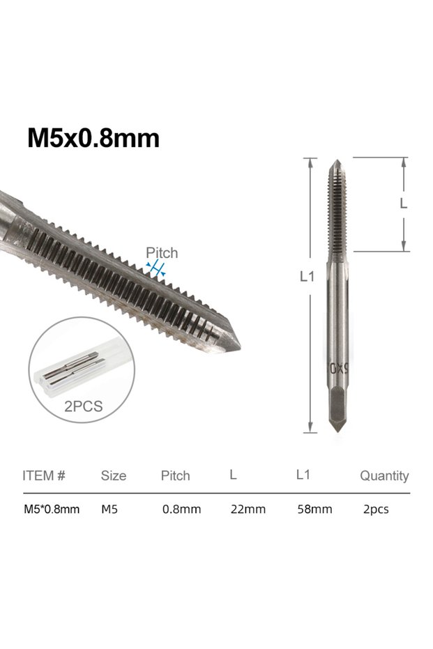 2pcs M5x0.8 CMCP 2pcs M2 M3 M4 M5 M6 M7 M8 M10 M12 M14 M16 HSS Screw Tap Drill Bit Set Metric Thread