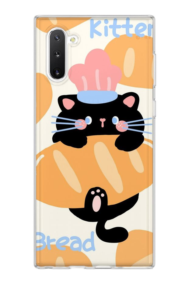 Samsung Galaxy Note 10 Compatible Black Cat Bread Printed Transparent Phone Case