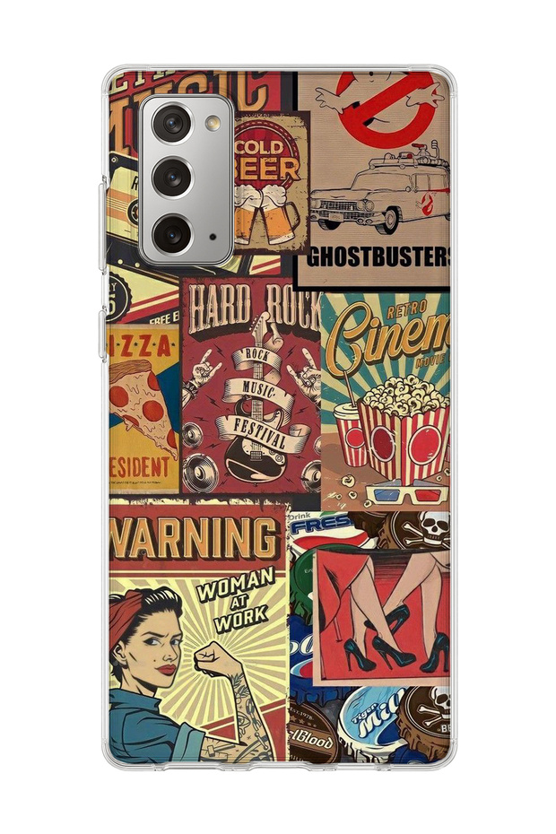 Samsung Galaxy Note 20 Compatible Old Poster Collage Printed Transparent Phone Case
