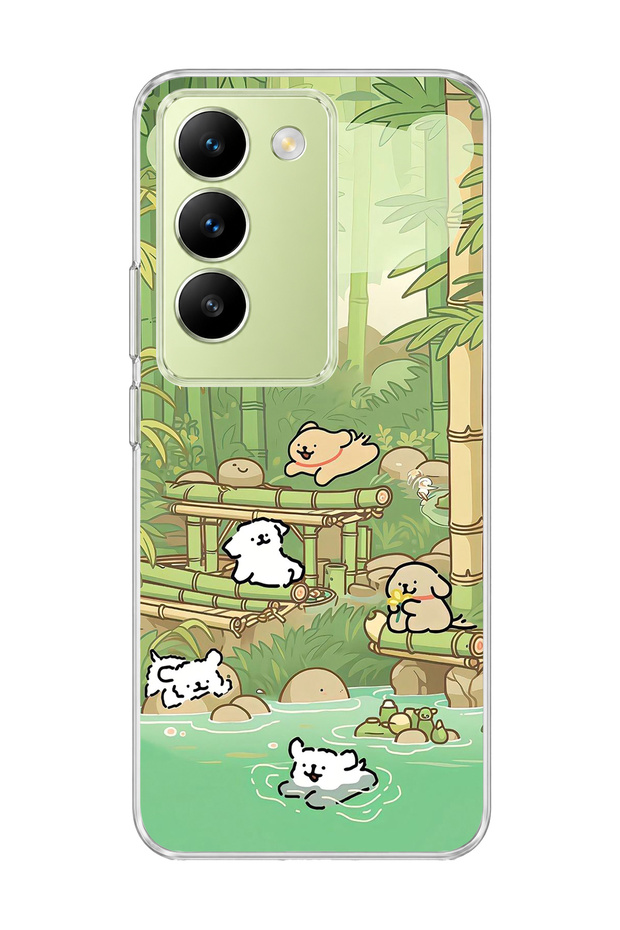Vivo V30 Lite 4g Compatible Bamboo Forest Dogs Printed Transparent Phone Case
