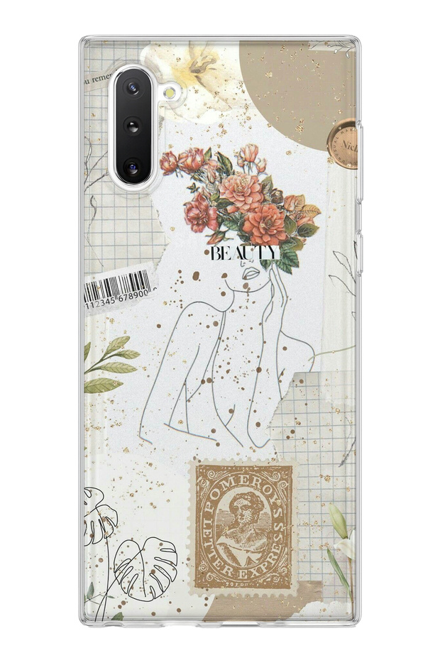 Samsung Galaxy Note 10 Compatible Flower Headed Woman Collage Printed Transparent Phone Case