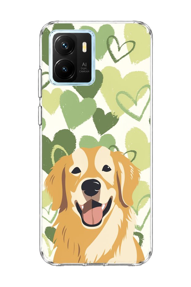 Vivo Y15S Compatible Yellow Dog Green Heart Printed Transparent Phone Case