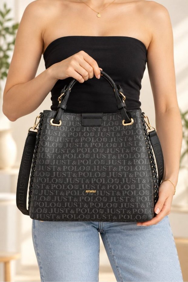 Women's Monogram Printed Hand and Shoulder Bag Suitable for Daily Use Black