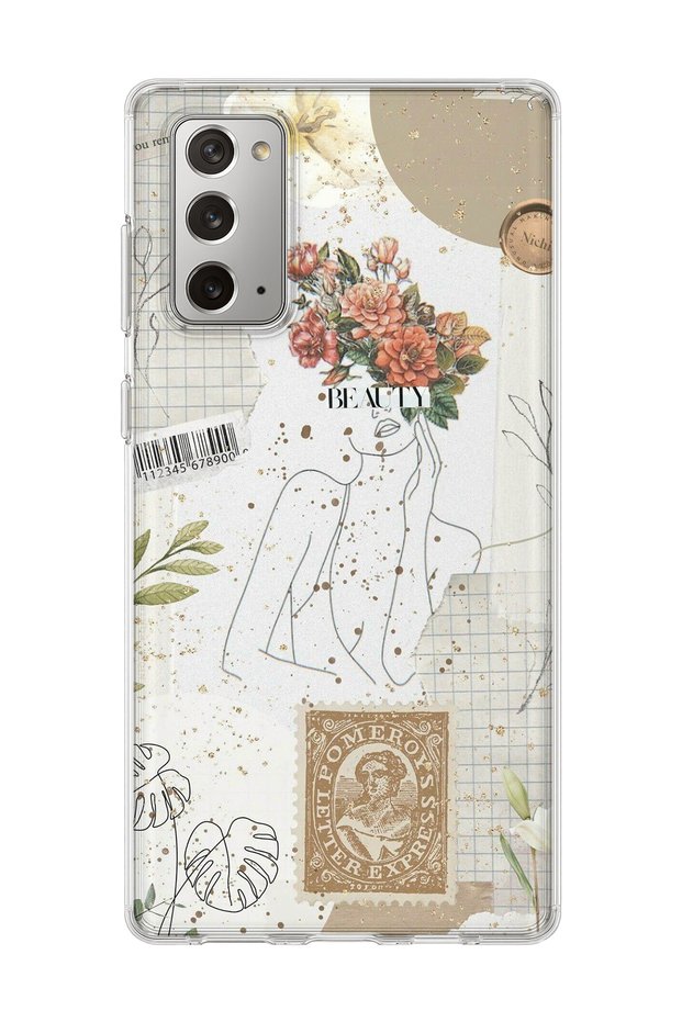 Samsung Galaxy Note 20 Compatible Flower Headed Woman Collage Printed Transparent Phone Case