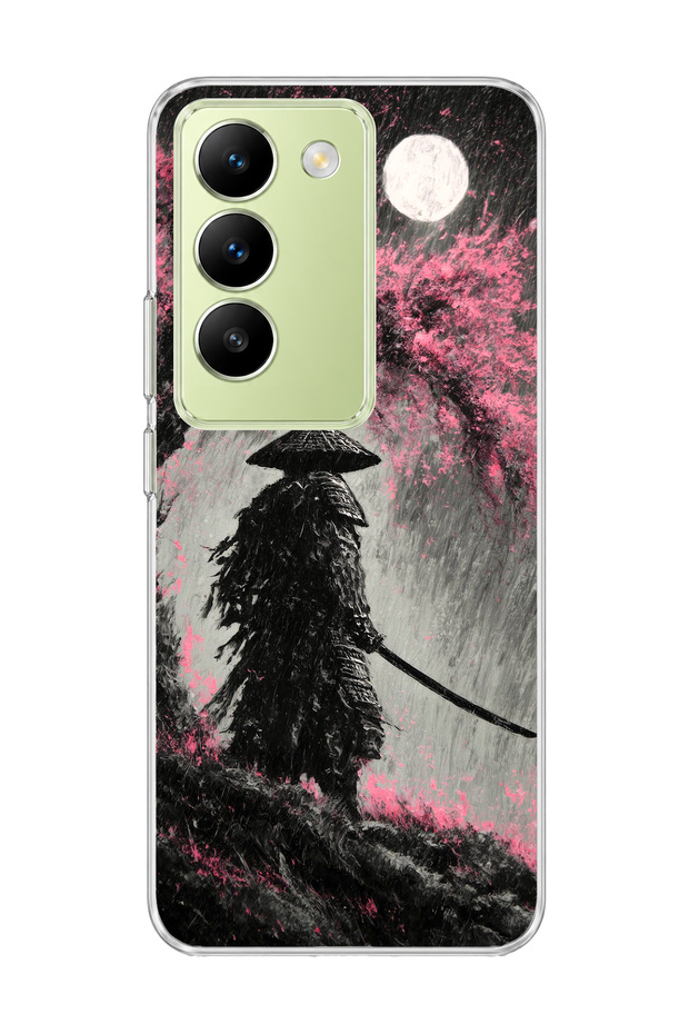 Vivo V30 Lite 4g Compatible Samurai Full Moon Printed Transparent Phone Case
